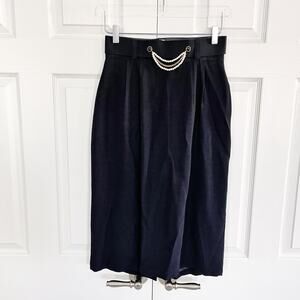 SK & Company Vintage Black Pencil Skirt with Pearl and Chain Belt